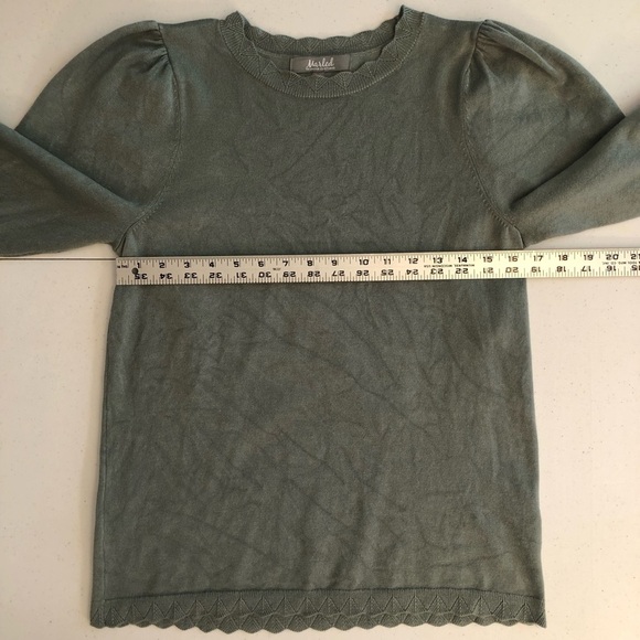 Marled Green Puff Sleeve Sweater Size M - Picture 4 of 7